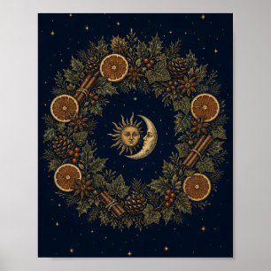 Sonnenwende-Kranz Sonne und Mond Yule Botanische K Poster