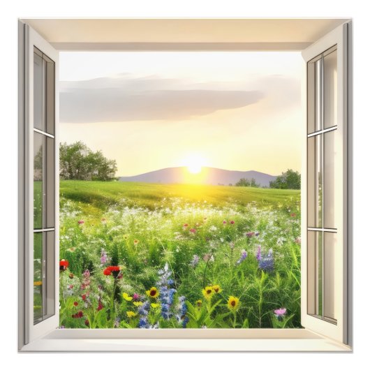Sonnenwiese-Fensteransicht Fotodruck (Vorne)