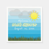 Sonnenwolken und Gras auf Blue Stripes Babydusche Serviette (Vorderseite)