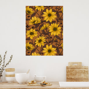 Sonnenwurzel, wilde Sonnenblume in Gelb und Braun Poster