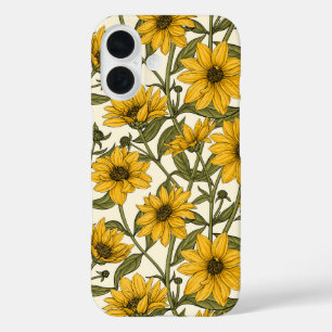 Sonnenwurzel, wilde Sonnenblumen auf weißem Grund iPhone 16 Hülle