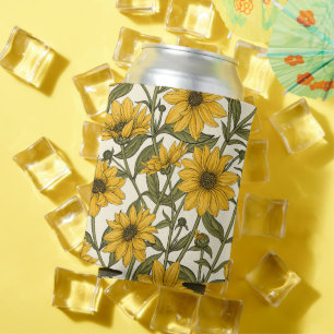 Sonnenwurzel, wilde Sonnenblumen auf weißem Grund Dosenkühler
