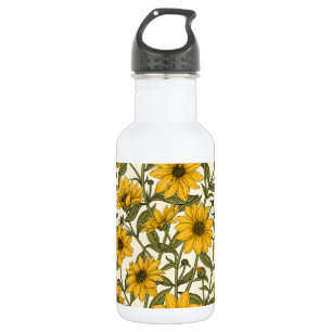 Sonnenwurzel, wilde Sonnenblumen auf weißem Grund Edelstahlflasche