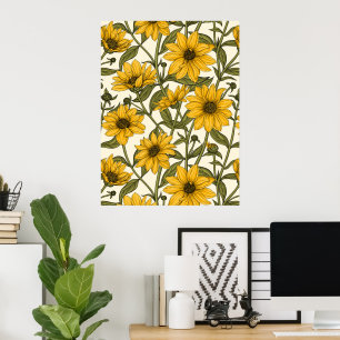 Sonnenwurzel, wilde Sonnenblumen auf weißem Grund Poster
