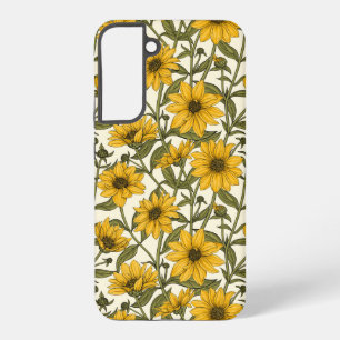 Sonnenwurzel, wilde Sonnenblumen auf weißem Grund Samsung Galaxy Hülle
