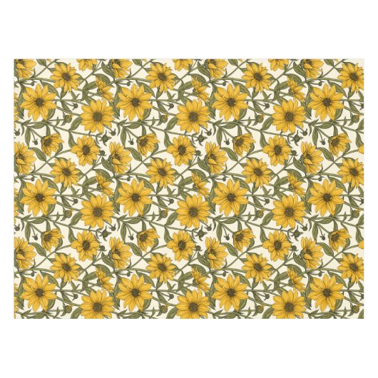 Sonnenwurzel, wilde Sonnenblumen auf weißem Grund Tischdecke (Vorderseite (Horizontal))