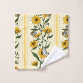 Sonnenwurzelblumenstreifen auf weißem Boden Badhandtuch Set (Waschlappen)