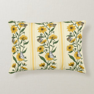 Sonnenwurzelblumenstreifen auf weißem Boden Dekokissen