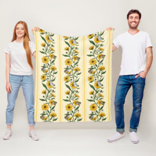 Sonnenwurzelblumenstreifen auf weißem Boden Fleecedecke