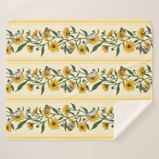 Sonnenwurzelblumenstreifen auf weißem Boden Sherpadecke (Vorderseite (Horizontal))