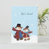 SONNENZEIT SNOWMAN Winter-Party Einladung (Stehend Vorderseite)