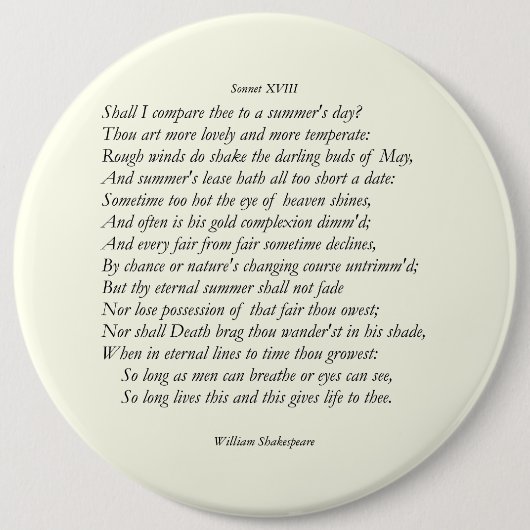 Sonnet # 18 von William Shakespeare Button (Vorderseite)
