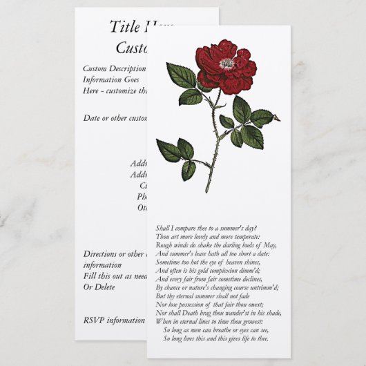 Sonnet # 18 von William Shakespeare Einladung (Vorne/Hinten)