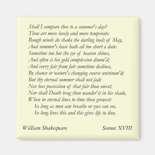 Sonnet # 18 von William Shakespeare Magnet (Vorne)