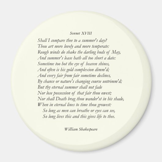 Sonnet # 18 von William Shakespeare Magnet (Vorne)