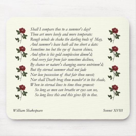Sonnet # 18 von William Shakespeare Mousepad (Vorne)