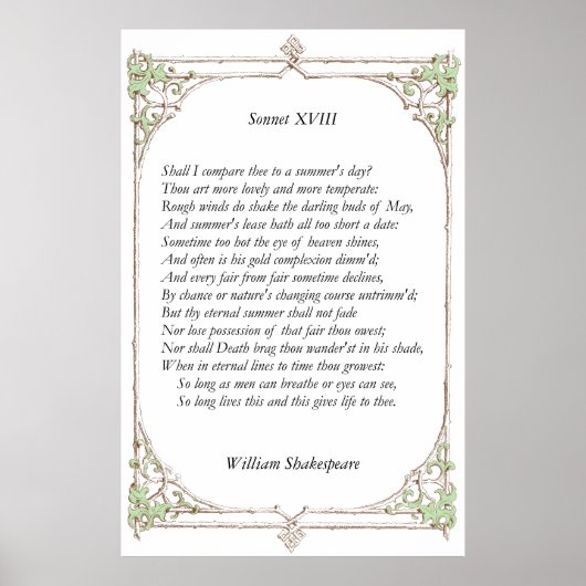 Sonnet # 18 von William Shakespeare Poster (Vorne)