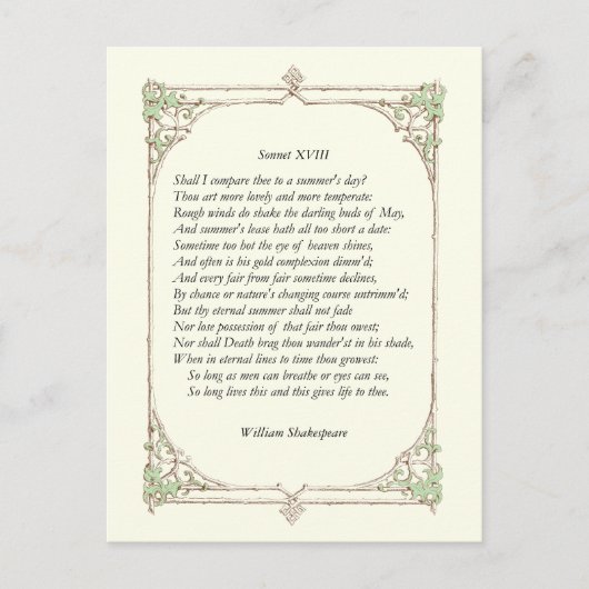 Sonnet # 18 von William Shakespeare Postkarte (Vorderseite)