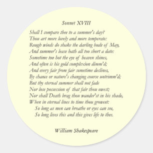 Sonnet # 18 von William Shakespeare Runder Aufkleber