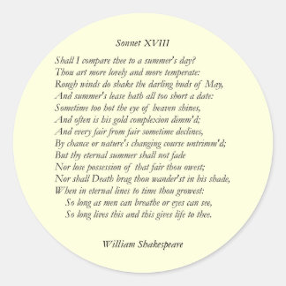 Sonnet # 18 von William Shakespeare Runder Aufkleber