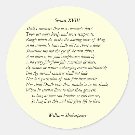 Sonnet # 18 von William Shakespeare Runder Aufkleber (Vorderseite)