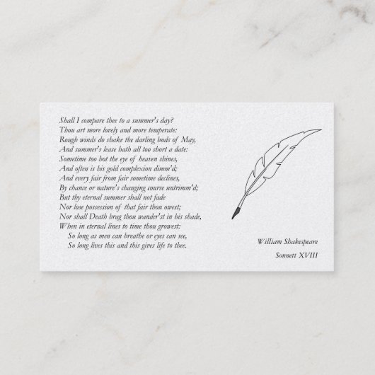 Sonnet # 18 von William Shakespeare Visitenkarte (Rückseite)