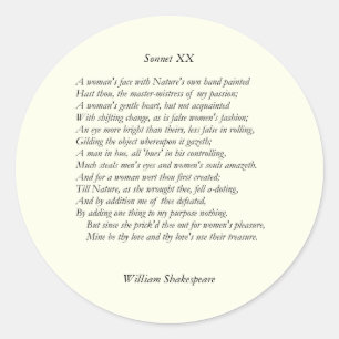 Sonnet # 20 von William Shakespeare Runder Aufkleber
