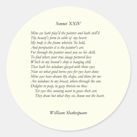 Sonnet # 24 von William Shakespeare Runder Aufkleber (Vorderseite)