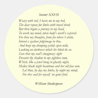 Sonnet # 27 von William Shakespeare Runder Aufkleber