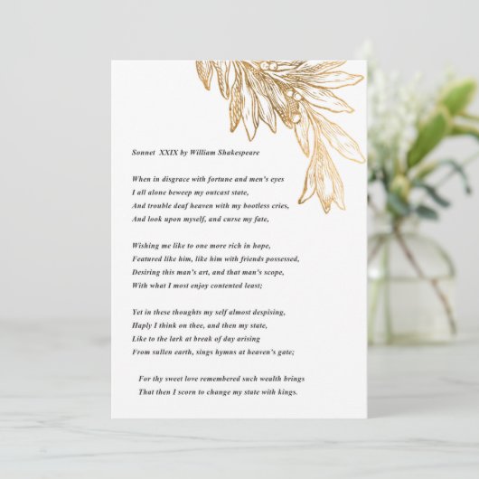 Sonnet 29 von William Shakespeare Note Card Dankeskarte (Stehend Vorderseite)