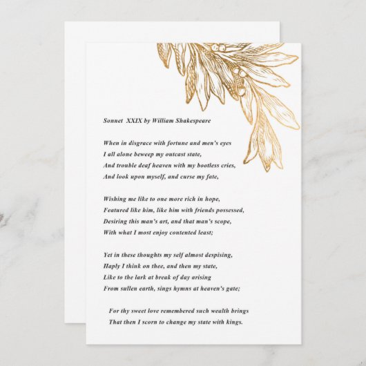 Sonnet 29 von William Shakespeare Note Card Dankeskarte (Vorne/Hinten)