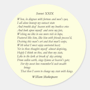 Sonnet # 29 von William Shakespeare Runder Aufkleber