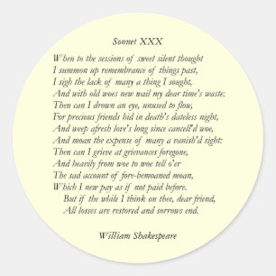 Sonnet # 30 von William Shakespeare Runder Aufkleber