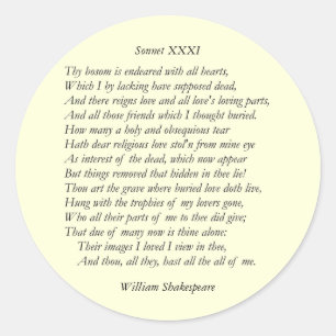Sonnet # 31 von William Shakespeare Runder Aufkleber