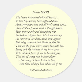 Sonnet # 31 von William Shakespeare Runder Aufkleber