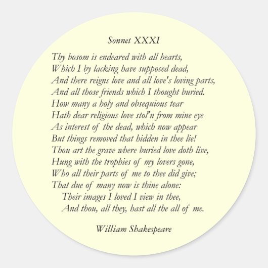 Sonnet # 31 von William Shakespeare Runder Aufkleber (Vorderseite)