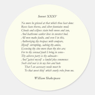 Sonnet # 35 von William Shakespeare Runder Aufkleber