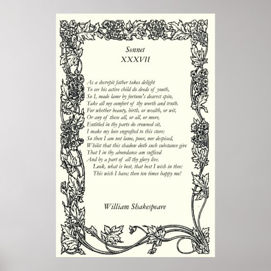 Sonnet # 37 von William Shakespeare Poster (Vorne)