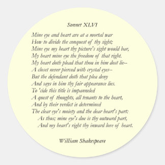 Sonnet # 46 von William Shakespeare Runder Aufkleber