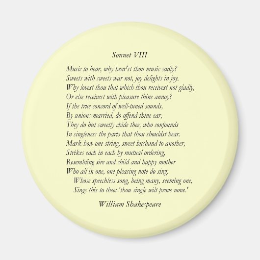 Sonnet # 8 von William Shakespeare Magnet (Vorne)