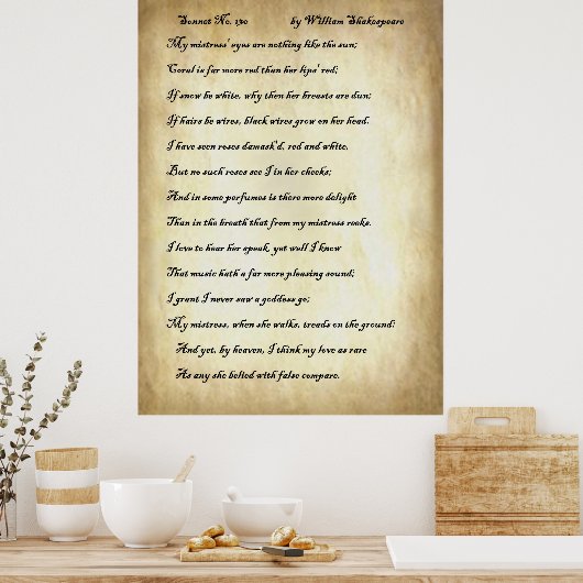 Sonnet Nr. 130 von William Shakespeare Poster (Küche)