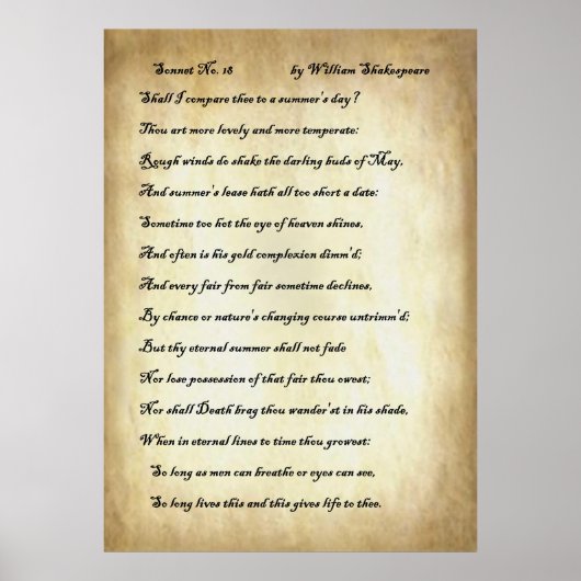 Sonnet Nr. 18 von William Shakespeare Poster (Vorne)