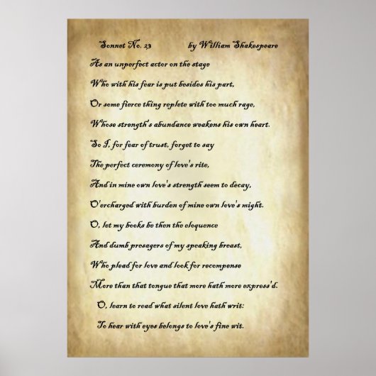 Sonnet Nr. 23 von William Shakespeare Poster (Vorne)