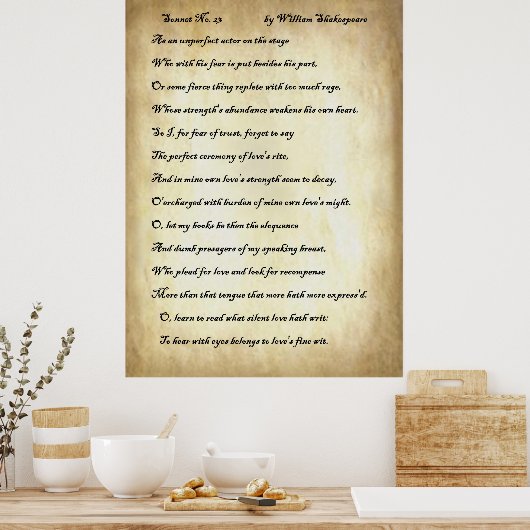 Sonnet Nr. 23 von William Shakespeare Poster (Küche)