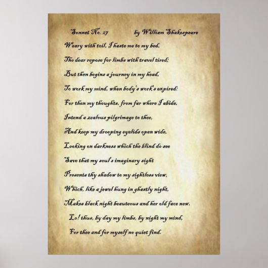 Sonnet Nr. 27 von William Shakespeare Poster (Vorne)