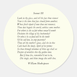 Sonnet Nr. 3 von William Shakespeare Runder Aufkleber