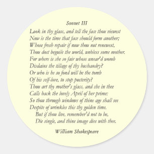 Sonnet Nr. 3 von William Shakespeare Runder Aufkleber