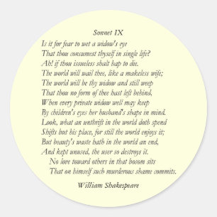 Sonnet Nr. 9 von William Shakespeare Runder Aufkleber