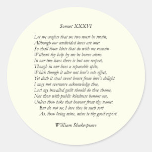 Sonnet Nummer 36 von William Shakespeare Runder Aufkleber