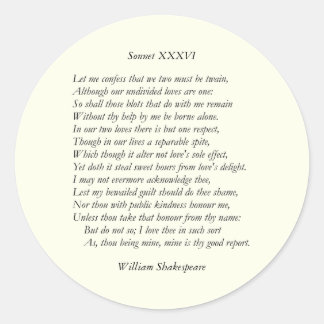 Sonnet Nummer 36 von William Shakespeare Runder Aufkleber